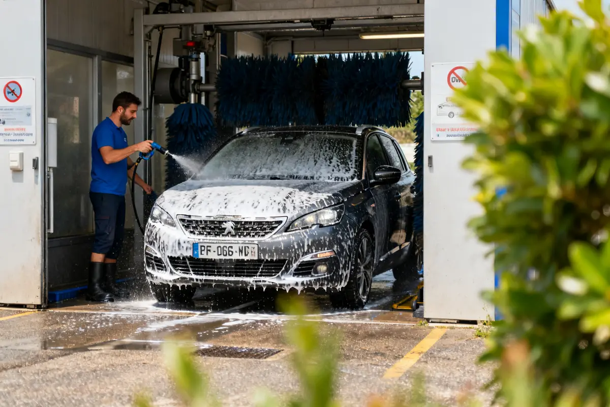 Un employé nettoie une voiture dans un car wash how to wash a car.