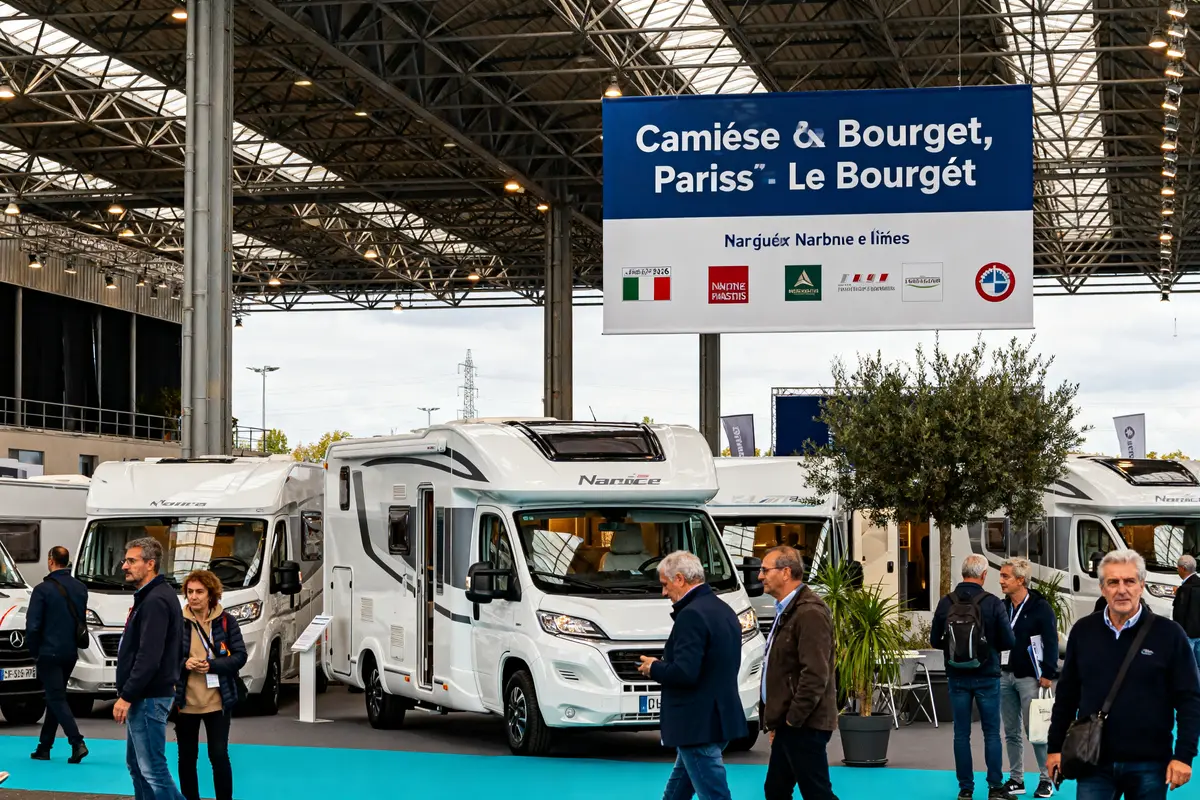Personnes visitant un salon du camping-car Ă Paris Le Bourget oĂč se trouve le prochain Ă©vĂ©nement